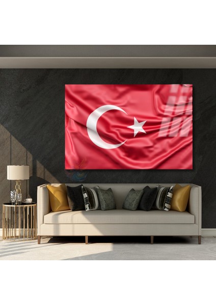 Ay Yıldız Türk Bayrağı Cam Tablo Yatay Duvar Tablosu Ev Ofis Okul Tablosu