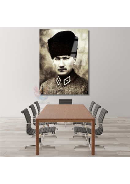 Atatürk Görseli Cam Tablo Dikey Duvar Tablosu Ev Ofis Dekoru Ev Ofis Hediyesi
