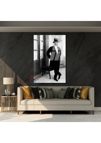 Cam Atatürk Tablo Modeli Şapkalı Atatürk Görseli Dikey Duvar Tablosu modelleri