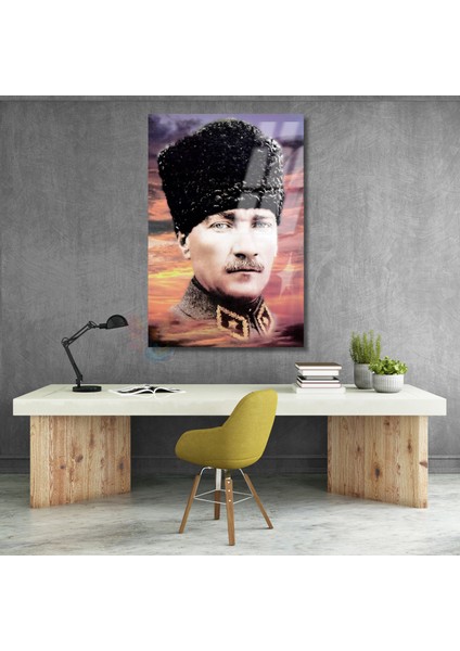 Gökyüzü ve Atatürk Görseli Cam Tablo Hd Dijital Baskı Ev Ofis Dekoru