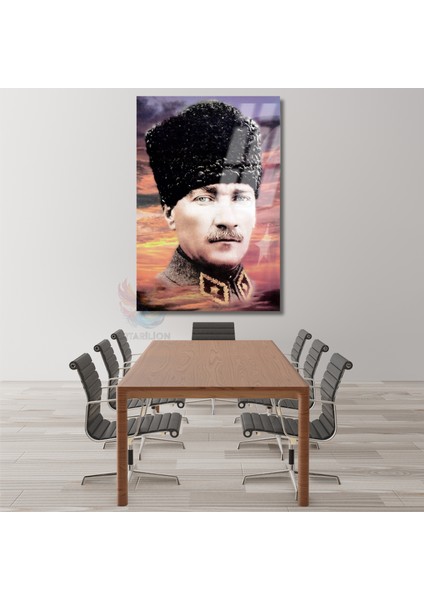 Gökyüzü ve Atatürk Görseli Cam Tablo Hd Dijital Baskı Ev Ofis Dekoru
