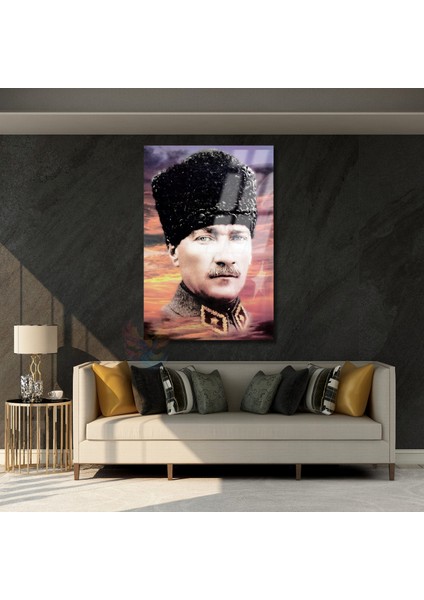 Gökyüzü ve Atatürk Görseli Cam Tablo Hd Dijital Baskı Ev Ofis Dekoru