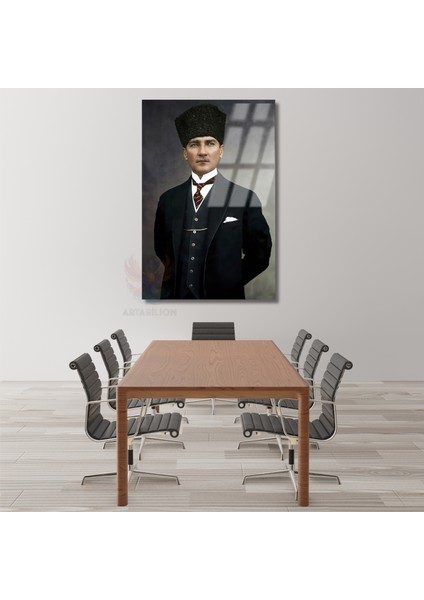 Mustafa Kemal Atatürk Renkli Cam Tablo Dikey Duvar Tablosu Atatürk Tablosu