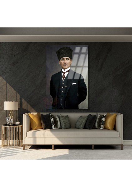 Mustafa Kemal Atatürk Renkli Cam Tablo Dikey Duvar Tablosu Atatürk Tablosu