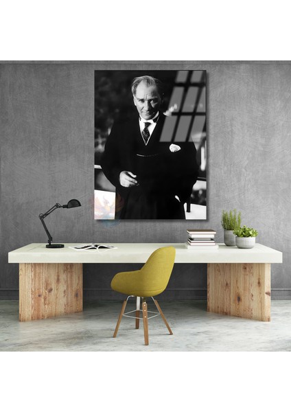 Siyah Beyaz Atatürk Portresi Cam Tablo Mustafa Kemal Atatürk Tablo Modeli Ev Ofis Dekoru