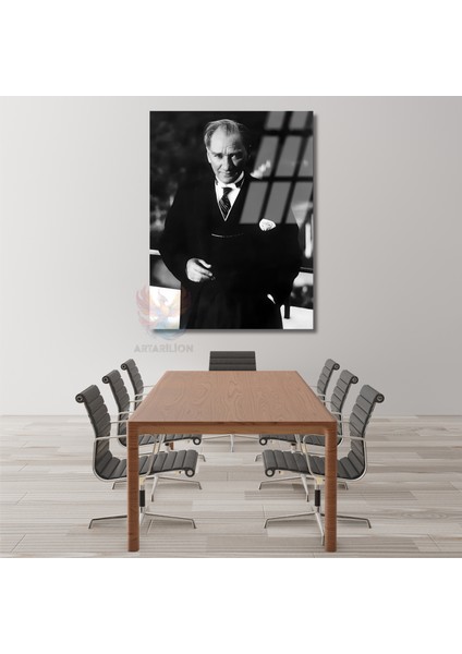 Siyah Beyaz Atatürk Portresi Cam Tablo Mustafa Kemal Atatürk Tablo Modeli Ev Ofis Dekoru