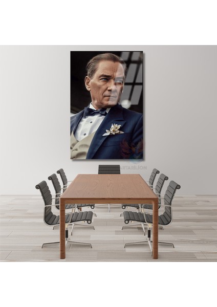 Karizmatik Renkli Atatürk Görseli Cam Tablo Dikey Duvar Tablosu