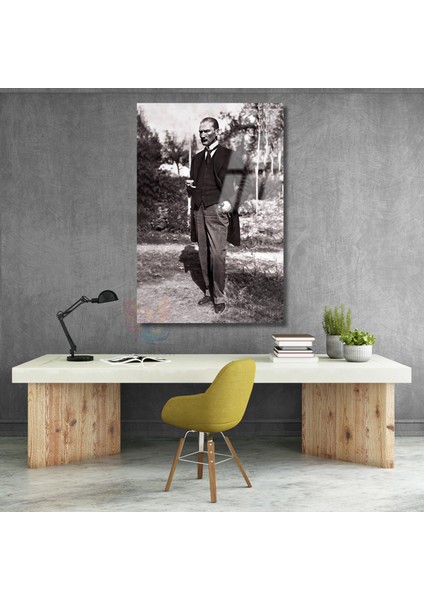 Cam Atatürk Tablosu Kahve Içen Karizmatik Atatürk Görseli Duvar Tablosu