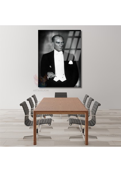 Mustafa Kemal Atatürk Siyah Beyaz Cam Tablo Dikey Duvar Tablosu Ev Ofis Tablosu fiyatları