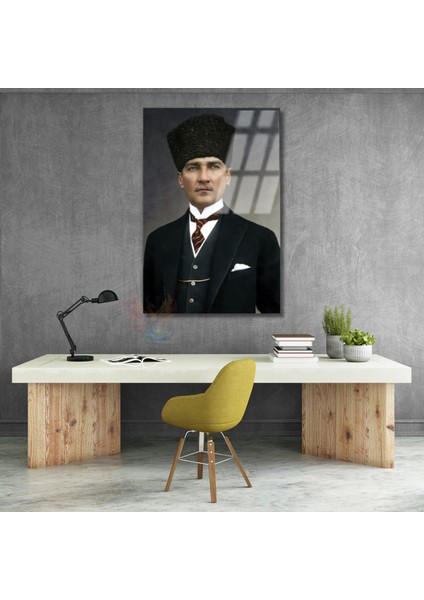 Mustafa Kemal Atatürk Cam Tablo Atatürk Portre Dikey Duvar Tablosu Ev Ofis Tablosu