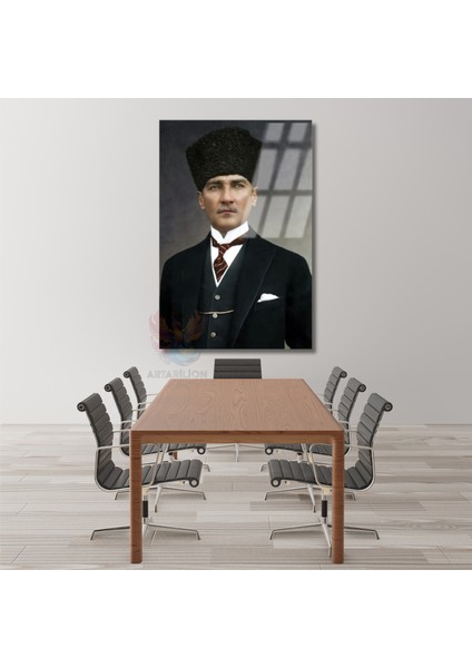 Mustafa Kemal Atatürk Cam Tablo Atatürk Portre Dikey Duvar Tablosu Ev Ofis Tablosu