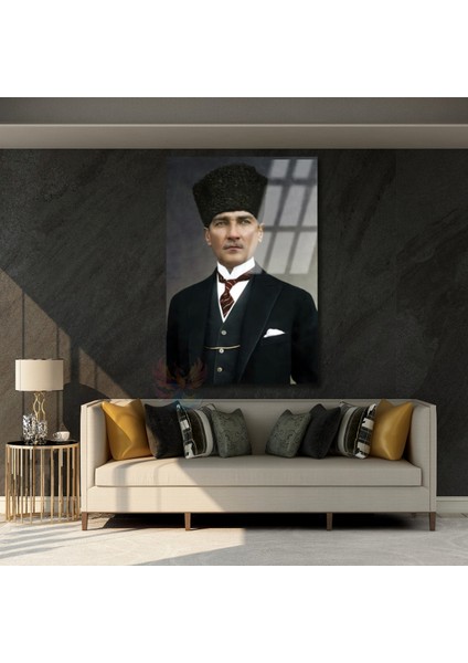 Mustafa Kemal Atatürk Cam Tablo Atatürk Portre Dikey Duvar Tablosu Ev Ofis Tablosu