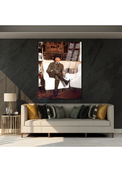 Renkli Atatürk Tablosu Dikey Cam Tablo Mustafa Kemal Atatürk Görseli Ev Ofis Dekoru