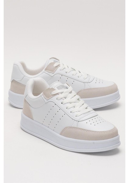 Unisex Düz Hafif Taban Günlük Sneaker Ayakkabı BEYAZ - BEJ