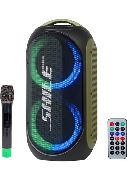 Shile SL-2019A El Mikrofonlu-2 Mik Giriş -2 Gitar Girişli Kumandalı Usb/sd/bt/fm Işıklı Taşınabilir Şarjlı Seyyar Anfi (4604)