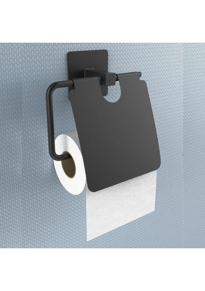 Kendiliğinden Yapışkanlı Siyah Paslanmaz Metal Kapaklı Tuvalet Kağıtlığı Aparatı (4604) indirimleri