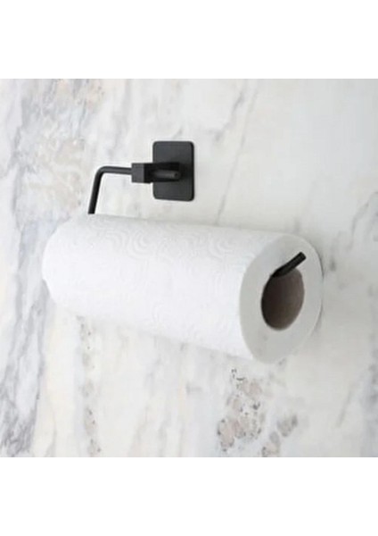 Kendiliğinden Yapışkanlı Siyah Paslanmaz Metal Rulo Havluluk Aparat (4604)