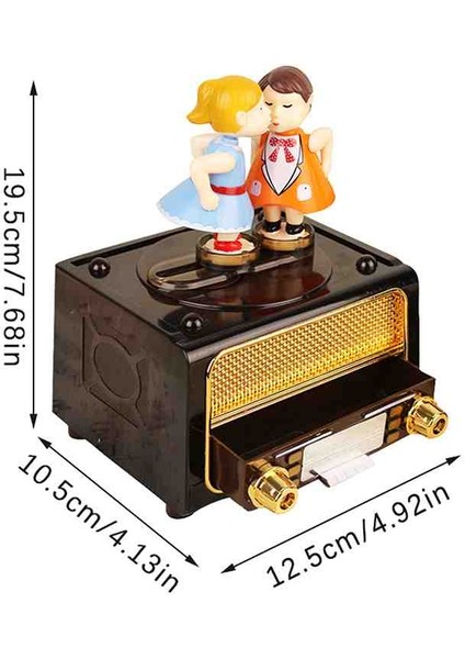 Nostaljik Radyo Görünümlü Hareketli Kurmalı Öpüşen Çift Müzik Kutusu Vintage Konsept Hediyelik Retro Tasarım Takı Çekmeceli Romantik Dekoratif Set indirimleri