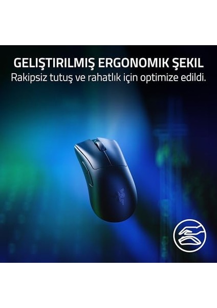 Deathadder V3 Pro + Razer Hyperpolling Kablosuz Adaptör - Ultra Hafif Kablosuz Ergonomik Esports Mous (63G, Focus Pro 30K Optik Sensör, Optik Fare Anahtarları Gen-3) Siyah modelleri