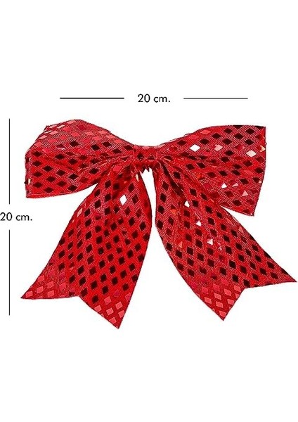 Yılbaşı Süsü Askılı Parlak Pullu Fiyonk Kırmızı 20X20 Cm.