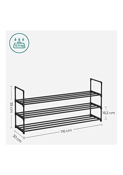 3 Katlı Ayakkabı Rafı, Ayakkabı Saklama Düzenleyici, Metal Saklama Rafı, 15 Ila 18 Çift Ayakkabıya Uygun, Istiflenebilir Ayakkabı Rafı, Koridor, Oturma Odası, Yatak Odası İçin, 30 x 116 x 55
