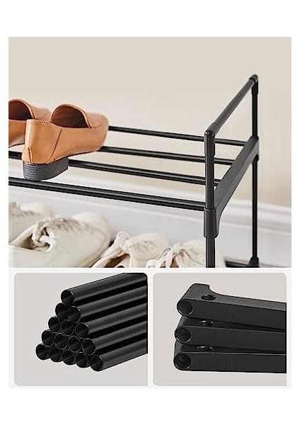 3 Katlı Ayakkabı Rafı, Ayakkabı Saklama Düzenleyici, Metal Saklama Rafı, 15 Ila 18 Çift Ayakkabıya Uygun, Istiflenebilir Ayakkabı Rafı, Koridor, Oturma Odası, Yatak Odası İçin, 30 x 116 x 55