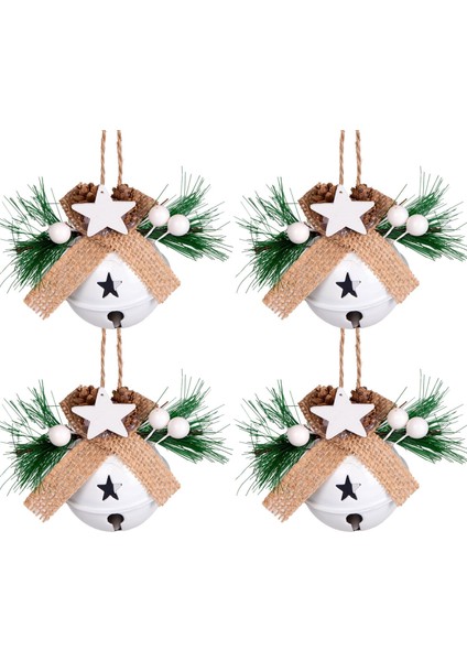 Yılbaşı Ağaç Süsü Çıngıraklı Yılbaşı Topu 4'lü Set Beyaz 6x7 cm .