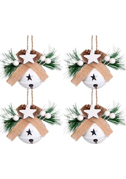 Yılbaşı Ağaç Süsü Çıngıraklı Yılbaşı Topu 4'lü Set Beyaz 6x7 cm .