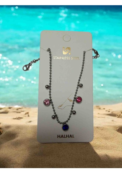 316L Çelik Gold Kararmaz Renkli Taşlı Halhal