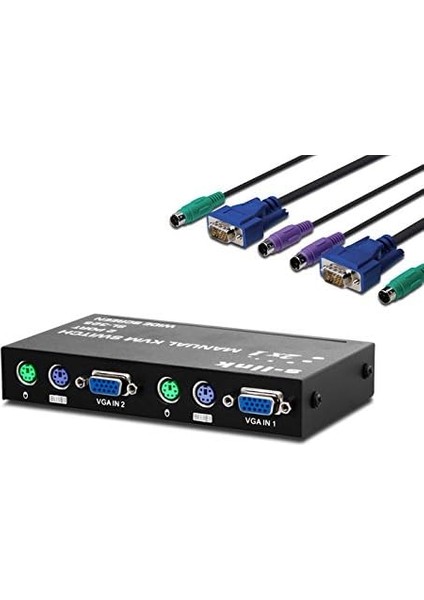 SL-325 2 Port Vga+Ps2 1.8m M/m Kablolu Manuel Kvm Switch
