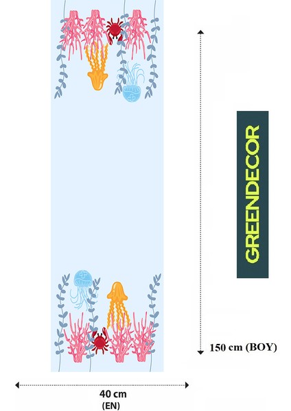 Bohem Çiçek Yaprak Dalga Deniz Ahtapot Balık Güneş Su Ay Desenli Özel Tasarım Runner Dijital Baskılı Masa Örtüsü Mavi Masa Runner fiyatları