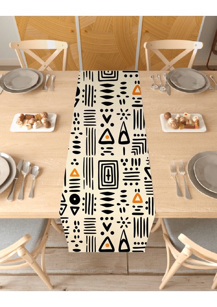 Bohem Çizgili Çiçek Yaprak Dalga Deniz Güneş Su Ay Desenli Özel Tasarım Runner Dijital Baskılı Masa Örtüsü