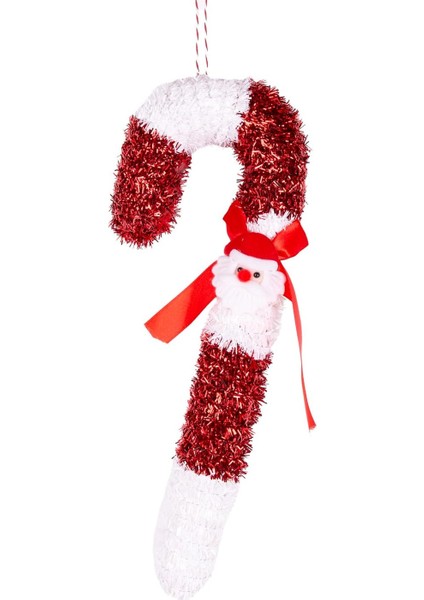 Yılbaşı Ağaç Süsü Noel Baba Figürlü Baston Kırmızı-Beyaz 13 x 35 cm .