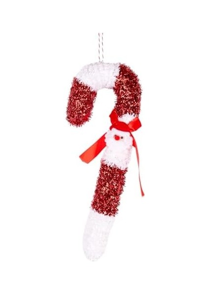 Yılbaşı Ağaç Süsü Noel Baba Figürlü Baston Kırmızı-Beyaz 13 x 35 cm .
