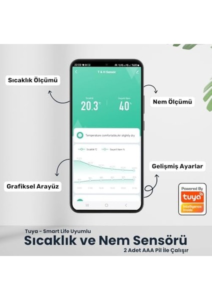 Sıcaklık ve Nem Sensörü ( Tuya - Smartlife Uyumlu )