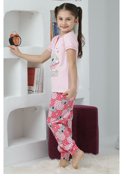 Kapip Pembe Koala Baskılı Kısa Kollu Kız Çocuk Pijama Takımı 11-15 Yaş 6066-P
