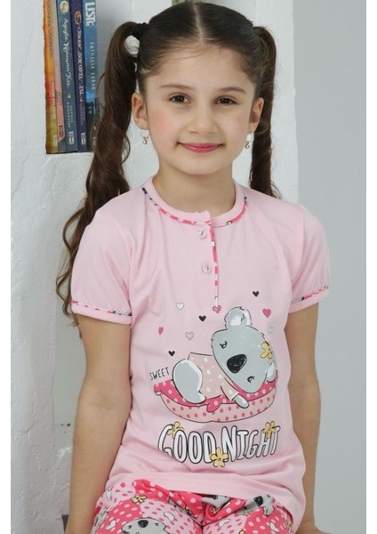 Kapip Pembe Koala Baskılı Kısa Kollu Kız Çocuk Pijama Takımı 11-15 Yaş 6066-P