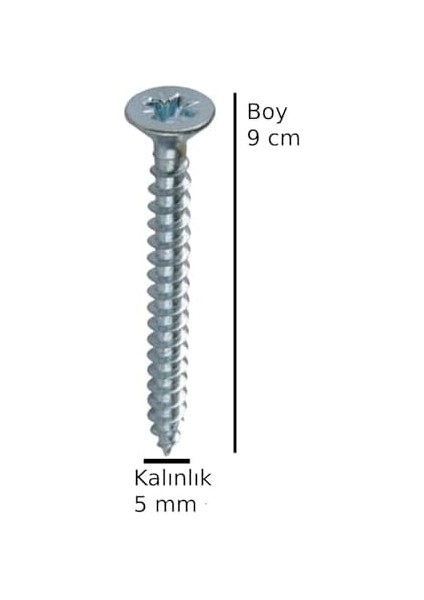Sunta Ahşap Ağaç Tahta Vidası Yıldız Uçlu Vida 6 Adet Boy 9 cm Kalınlık 5 mm