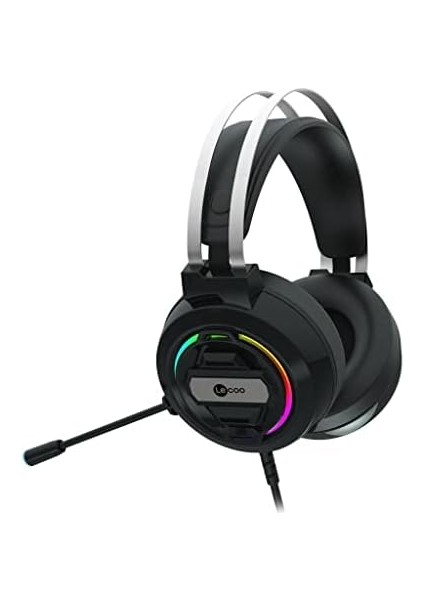 HT401 3.5mm Jack + USB Kulak Üstü Rgb LED Aydınlatmalı Konforlu Kulak Yastıkları 50MM Hassas Ses Sürücüleri Askılı Kafa Bandı Profesyonel Tip Kablolu Mikrofonlu Oyuncu Kulaklığı Siyah