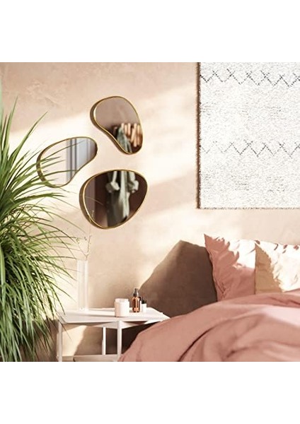 Hubba Pebble Duvar Montaj Aynaları, 3'lü Set, Pirinç