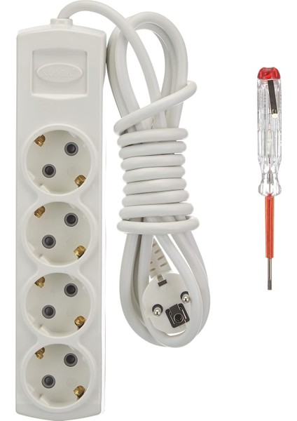 Grup Priz 4 Lü 3 Metre Topraklı + Kontrol Kalemi Hediyeli