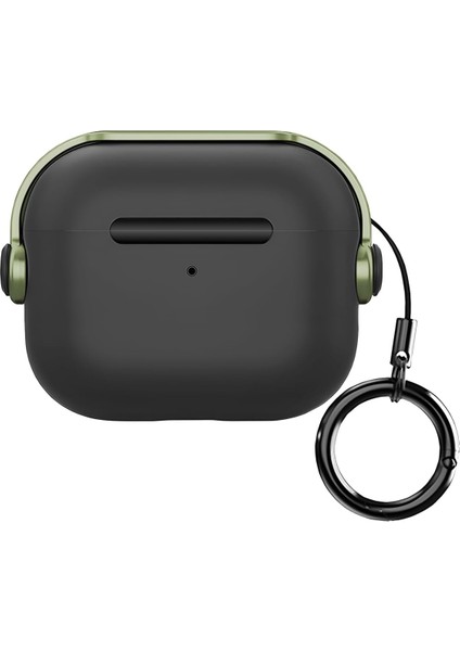 Labs Airpods 3 Djpods Sert Malzemeli Kilitli Kapak Askı Aparatlı Airpods 3 Uyumlu Kılıf (Siyah - Koyu Yeşil)