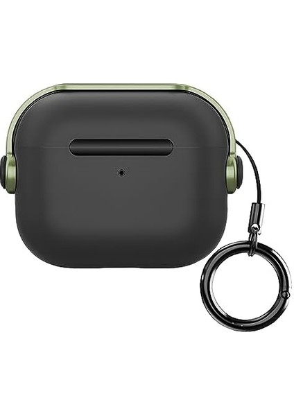 Labs Airpods 3 Djpods Sert Malzemeli Kilitli Kapak Askı Aparatlı Airpods 3 Uyumlu Kılıf (Siyah - Koyu Yeşil)