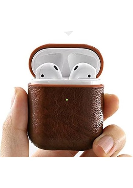 Apple Airpods 1/2 ile Uyumlu Deri Kılıf - (Lal Kırmızı)
