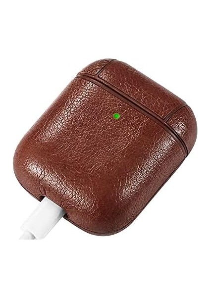 Apple Airpods 1/2 ile Uyumlu Deri Kılıf - (Lal Kırmızı)