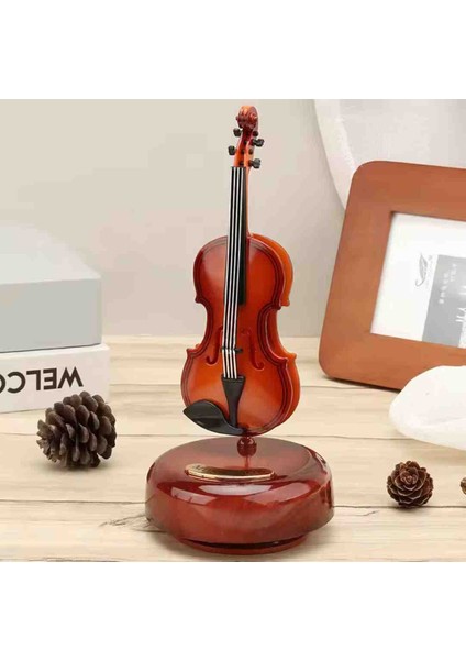 Nostaljik Keman Tasarımlı Kurmalı Müzik Kutusu – Hareketli Dönen Mekanizmalı, Dekoratif ve Şık Hediyelik Özel Tasarım