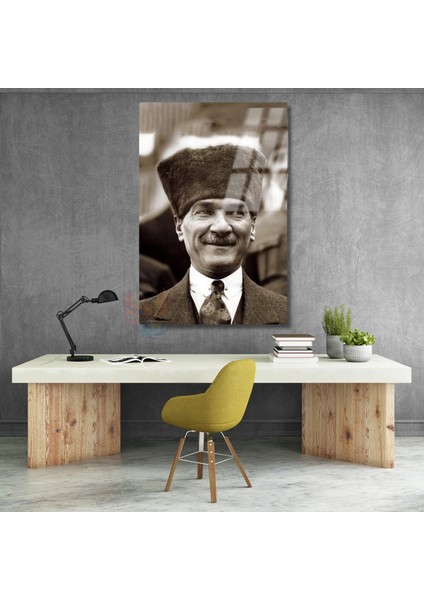 Siyah Beyaz Atatürk Görseli Dikey Duvar Tablosu Atatürk Portresi Ev Ofis Dekorasyonu