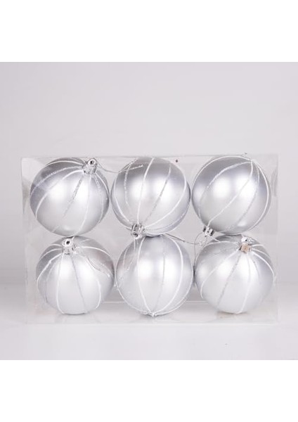 Yılbaşı Ağaç Süsü Yılbaşı Topu 6'lı Paket Gümüş 8 cm .