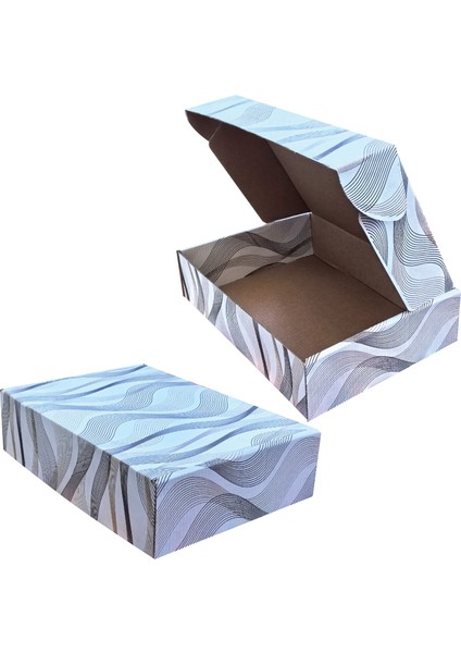 26X18X6CM Karton Kutu 100ADET Desenli-Kilitli | E-Ticaret-Kargo-Hediye Kutusu Beyaz-Kraft