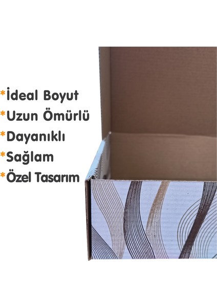 26X18X6CM Karton Kutu 100ADET Desenli-Kilitli | E-Ticaret-Kargo-Hediye Kutusu Beyaz-Kraft